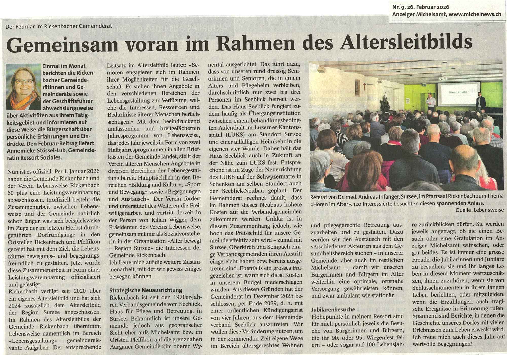 Bericht Leistungsvereinbarung mit der Gemeinde